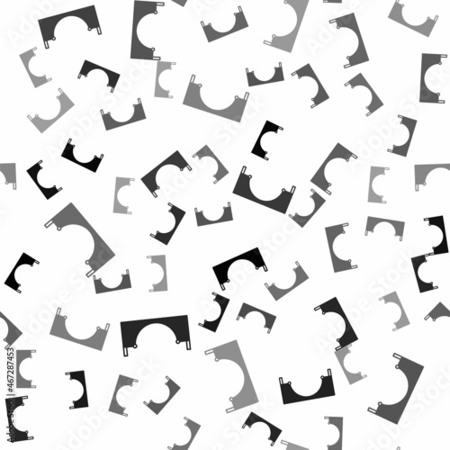 Black Skate park icon isolated seamless pattern on white background. Set of ramp, roller, stairs for a skatepark. Extreme sport. Vector