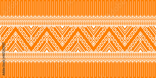 White Tribe or Native Seamless Pattern on Orange Background in Symmetry Rhombus Geometric Bohemian Style for Clothing or Apparel,Embroidery,Fabric,Package Design