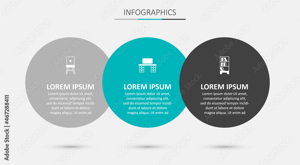 Set Office desk, Chair and Library bookshelf. Business infographic template. Vector Set Office desk, Chair and Library bookshelf. Business infographic template. Vector