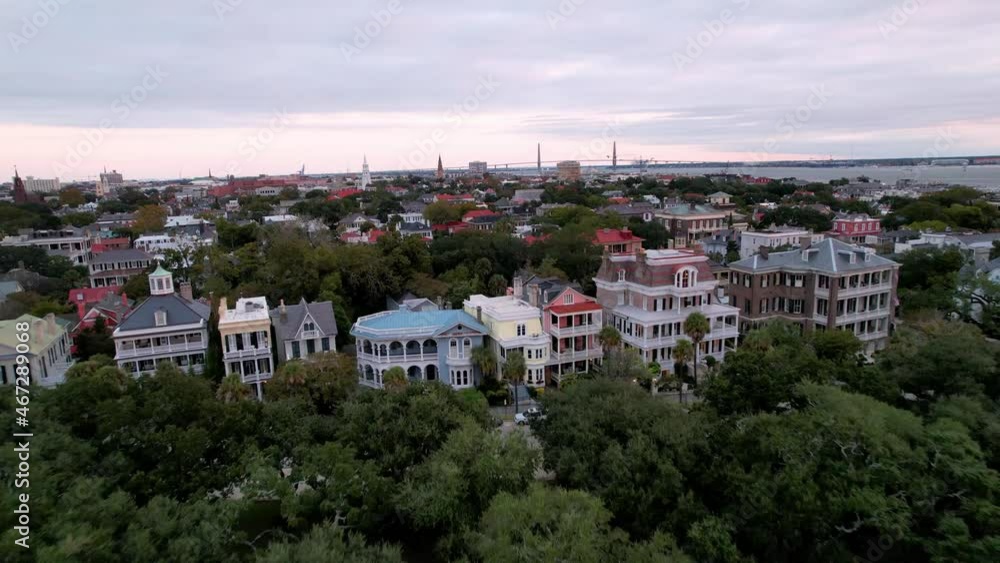 aerial push into historic homes in charleston sc, south carolina aerial push into historic homes in charleston sc, south carolina