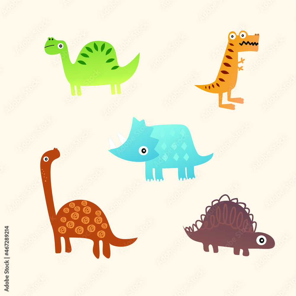 Naklejka premium Set of cute dinosaur flat character graphic sources