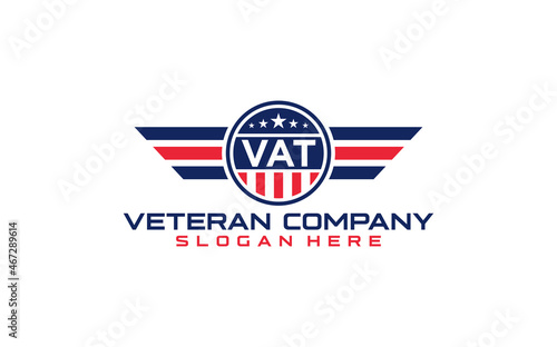 veterans or patriot Flag Emblem Wings logo design