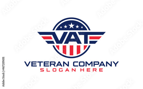 veterans or patriot Flag Emblem Wings logo design