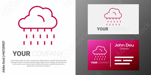 Logotype line Cloud with rain icon isolated on white background. Rain cloud precipitation with rain drops. Logo design template element. Vector
