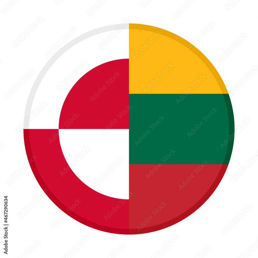 round icon with greenland and lithuania flags. vector illustration isolated on white background round icon with greenland and lithuania flags. vector illustration isolated on white background