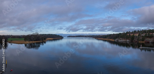 Color full morning view from a Bridge over the lake Mälaren in Stockholm an autumn day