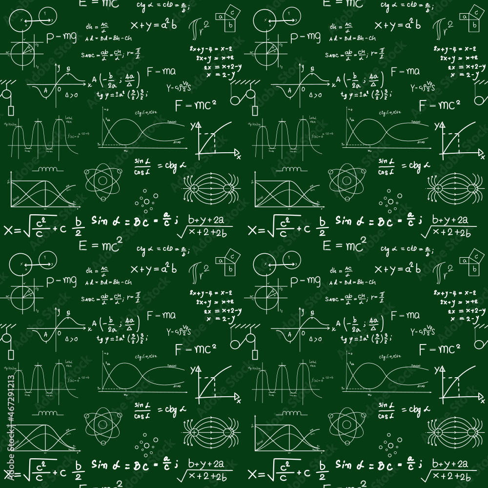 Naklejka premium Hand drawn physic formulas Science knowledge education. Chem formula and physics , math formula and physics vector, white background, hand drawn line math formula and physics formula