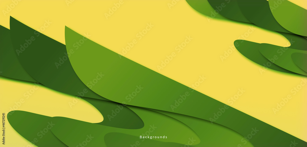 Fototapeta premium Green abstract shape isolated on a yellow background, looks like a plant in the afternoon.