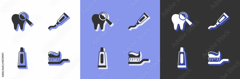 Set Toothbrush with toothpaste, Broken, Tube of and icon. Vector