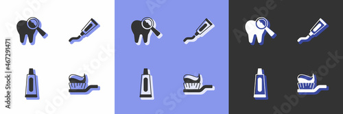 Set Toothbrush with toothpaste, Broken, Tube of and icon. Vector