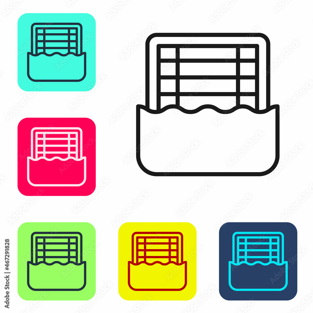 Black line Water polo icon isolated on white background. Set icons in color square buttons. Vector Black line Water polo icon isolated on white background. Set icons in color square buttons. Vector