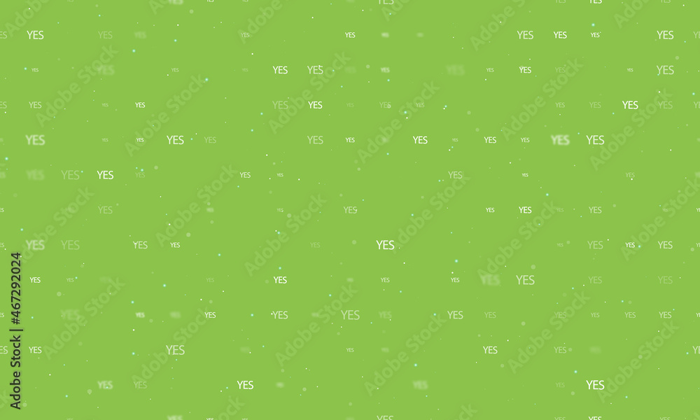 Seamless background pattern of evenly spaced white yes symbols of different sizes and opacity. Vector illustration on light green background with stars Seamless background pattern of evenly spaced white yes symbols of different sizes and opacity. Vector illustration on light green background with stars