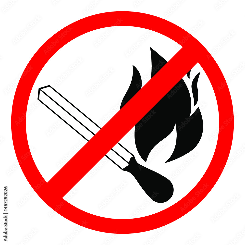 For lighting matches, red round prohibition sign, vector illustration For lighting matches, red round prohibition sign, vector illustration