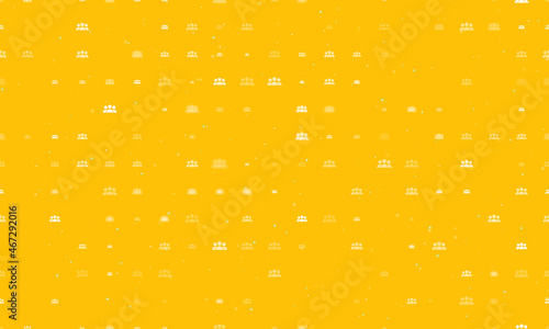 Seamless background pattern of evenly spaced white people symbols of different sizes and opacity. Vector illustration on amber background with stars