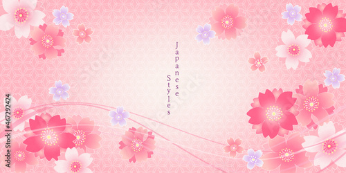 かわいい古典柄　華やかな和風のさくら柄　桜の背景　デザイン素材 Japanese-style cherry blossom pattern