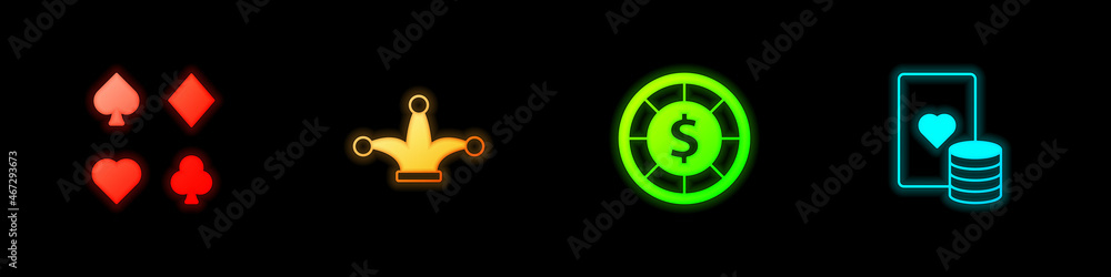 Set Deck of playing cards, Joker, Casino chips and and icon. Vector Set Deck of playing cards, Joker, Casino chips and and icon. Vector
