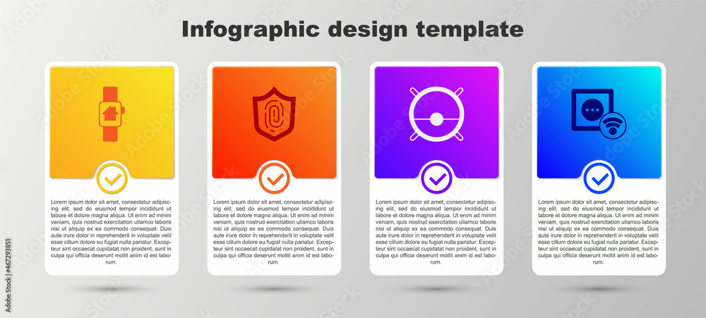 Set Smart home with smart watch, Fingerprint, Robot vacuum cleaner and electrical outlet. Business infographic template. Vector Set Smart home with smart watch, Fingerprint, Robot vacuum cleaner and electrical outlet. Business infographic template. Vector