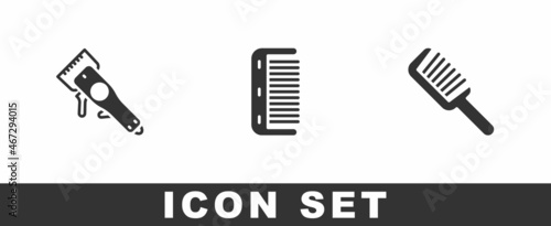 Set Electrical hair clipper, Hairbrush and icon. Vector