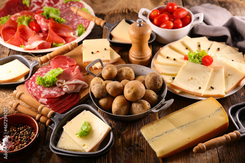 raclette cheese party and ingredients