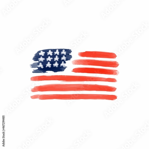 Watercolor Painting Flag of USA, America Watercolor Oil Brush Vector