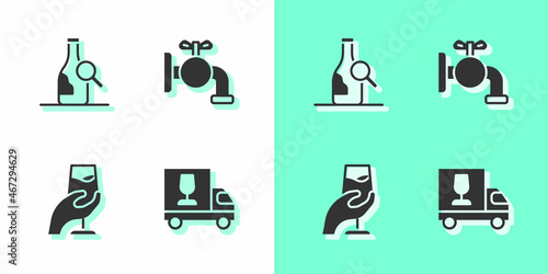 Set Wine truck, Bottle of wine, tasting, degustation and Tap for barrel icon. Vector