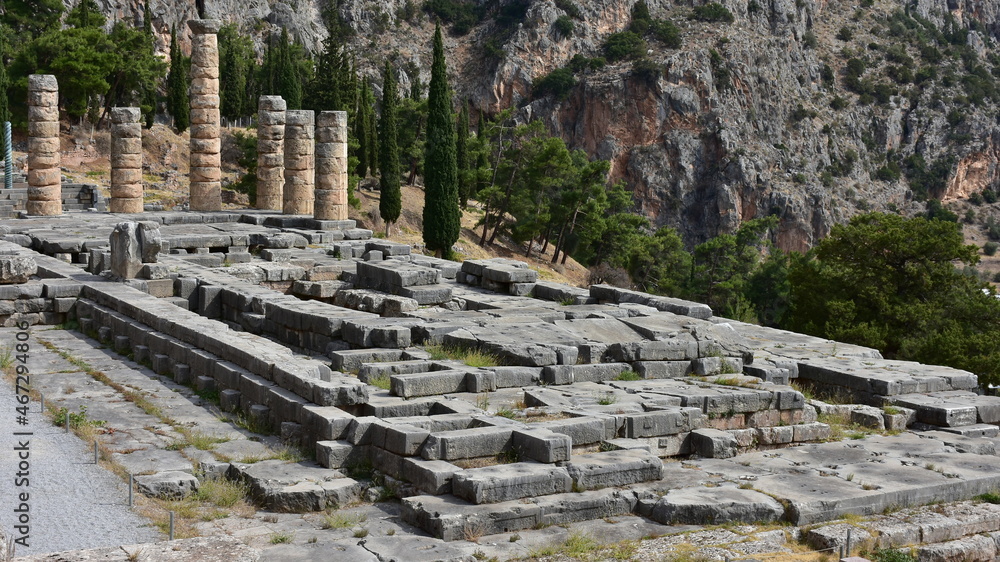 Temple of Apollo in archeological site Delphi in Grece