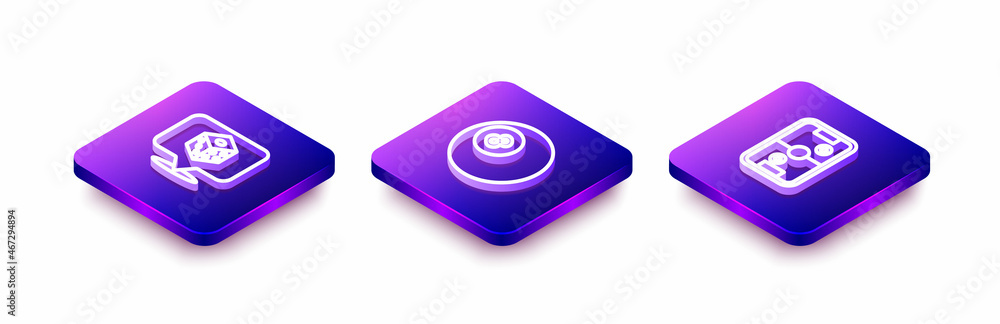 Set Isometric line Game dice, Billiard pool snooker ball and Air hockey table icon. Vector Set Isometric line Game dice, Billiard pool snooker ball and Air hockey table icon. Vector