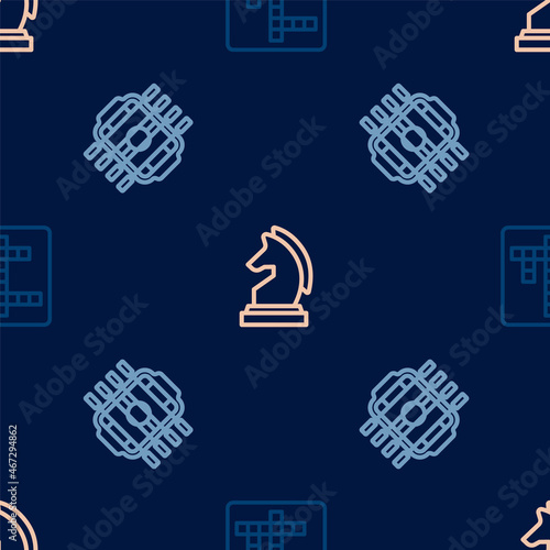 Set line Crossword, Table football and Chess on seamless pattern. Vector