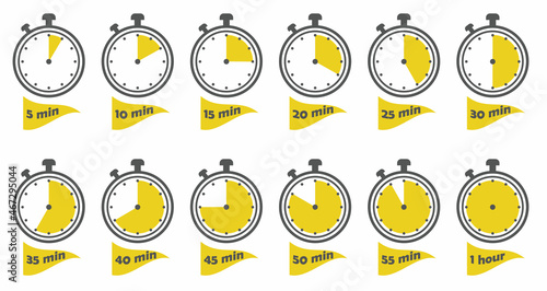 Timer clock stopwatch icon set. Cooking time label. Vector illustration.