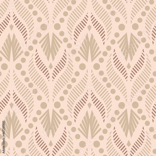 Abstract Hand Drawing Ethnic Oriental Geometric Leaves Dots Seamless Vector Pattern Isolated Background 