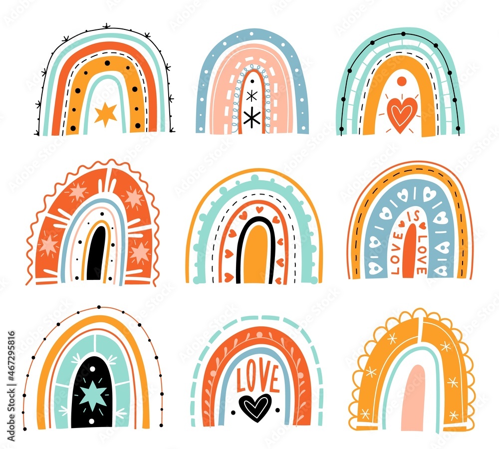 Boho rainbows. Vector set
