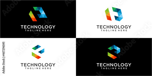 Set of Colorful Letter E technology logo design template