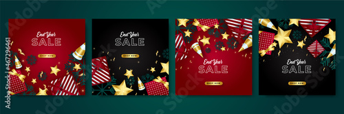 Red black gold green winter christmas sale social media template design background. Christmas sale. Winter promotional advertising special offers season sales and offers vector cards collection.