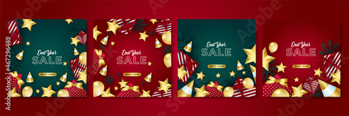 Red black gold green winter christmas sale social media template design background. Christmas sale. Winter promotional advertising special offers season sales and offers vector cards collection.