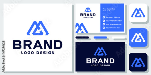 Initials Letter MC CM Monogram Geometric Mountain Icon Modern Logo Design with Business Card Template