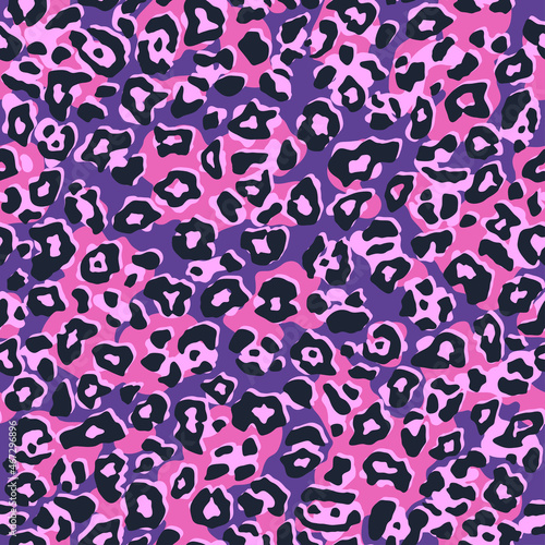 Abstract leopard pattern. Trendy seamless vector print. Animal texture. Black spots on colorful background. Cheetah skin imitation for painted on clothes or fabric.