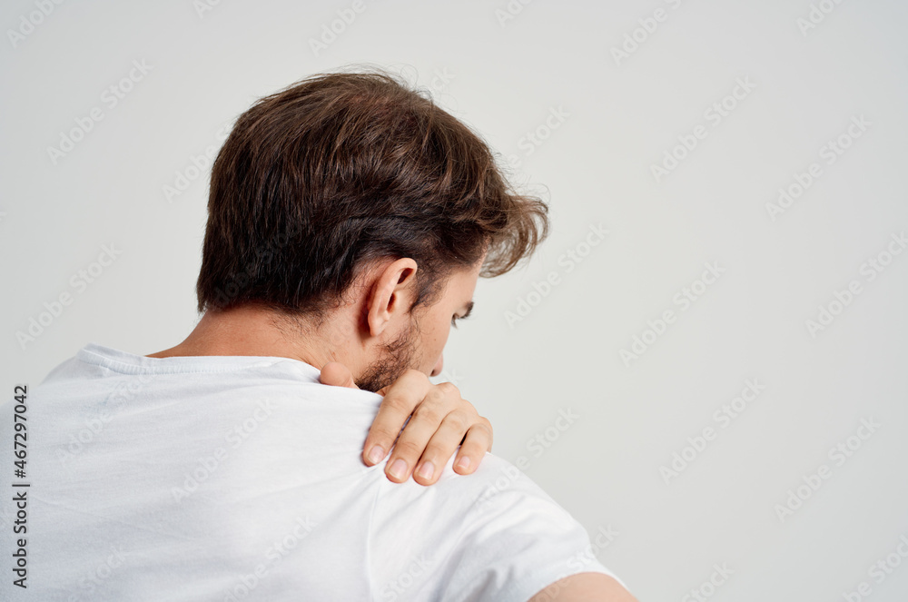 man holding neck arthritis health problems isolated background man holding neck arthritis health problems isolated background