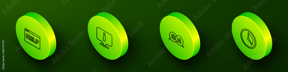 Set Isometric line Browser help, Information, Question and Answer and Time Management icon. Vector Set Isometric line Browser help, Information, Question and Answer and Time Management icon. Vector
