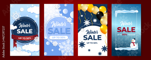 Collection of abstract background designs, winter sale, christmas sale, end year sale, social media promotional content. Vector illustration