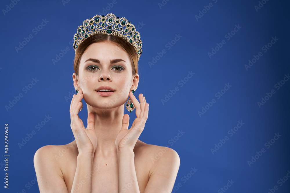 Princess luxury naked shoulders cosmetics fashion fun isolated background Princess luxury naked shoulders cosmetics fashion fun isolated background