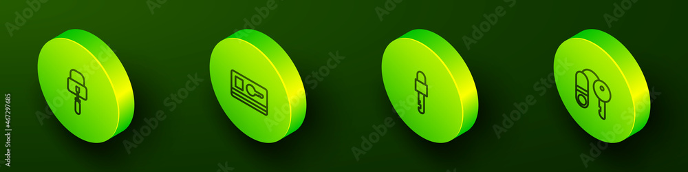 Set Isometric line Lock picks for lock picking, Key card, Locked key and House with icon. Vector Set Isometric line Lock picks for lock picking, Key card, Locked key and House with icon. Vector
