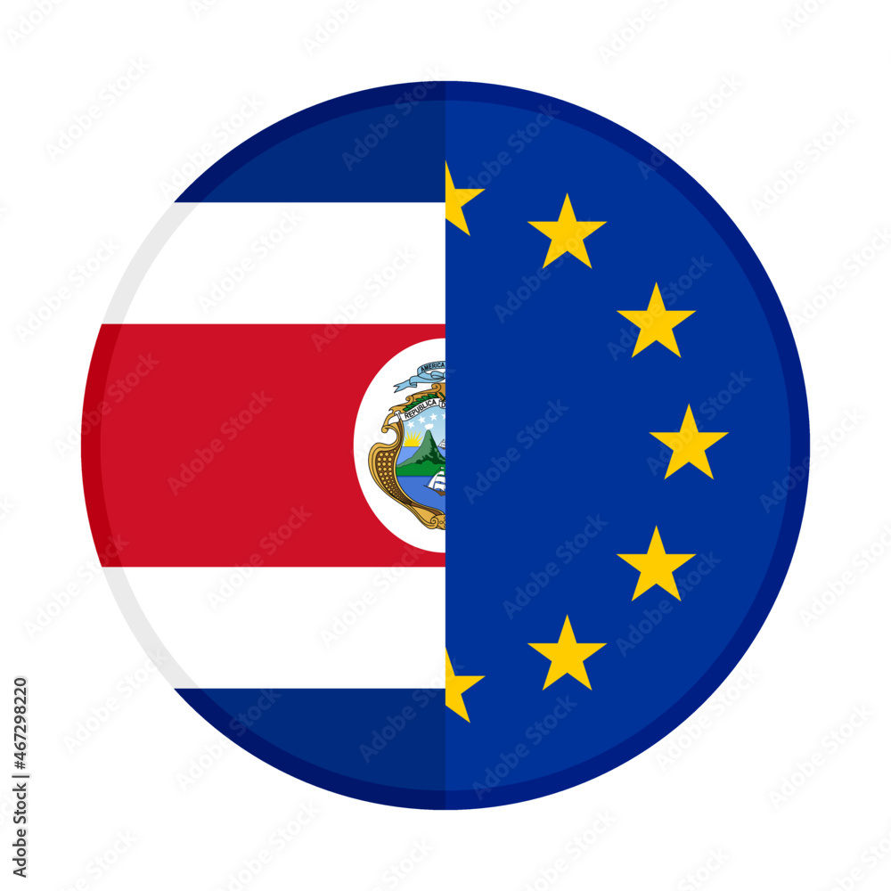 round icon with costa rica and europe flags. vector illustration isolated on white background round icon with costa rica and europe flags. vector illustration isolated on white background