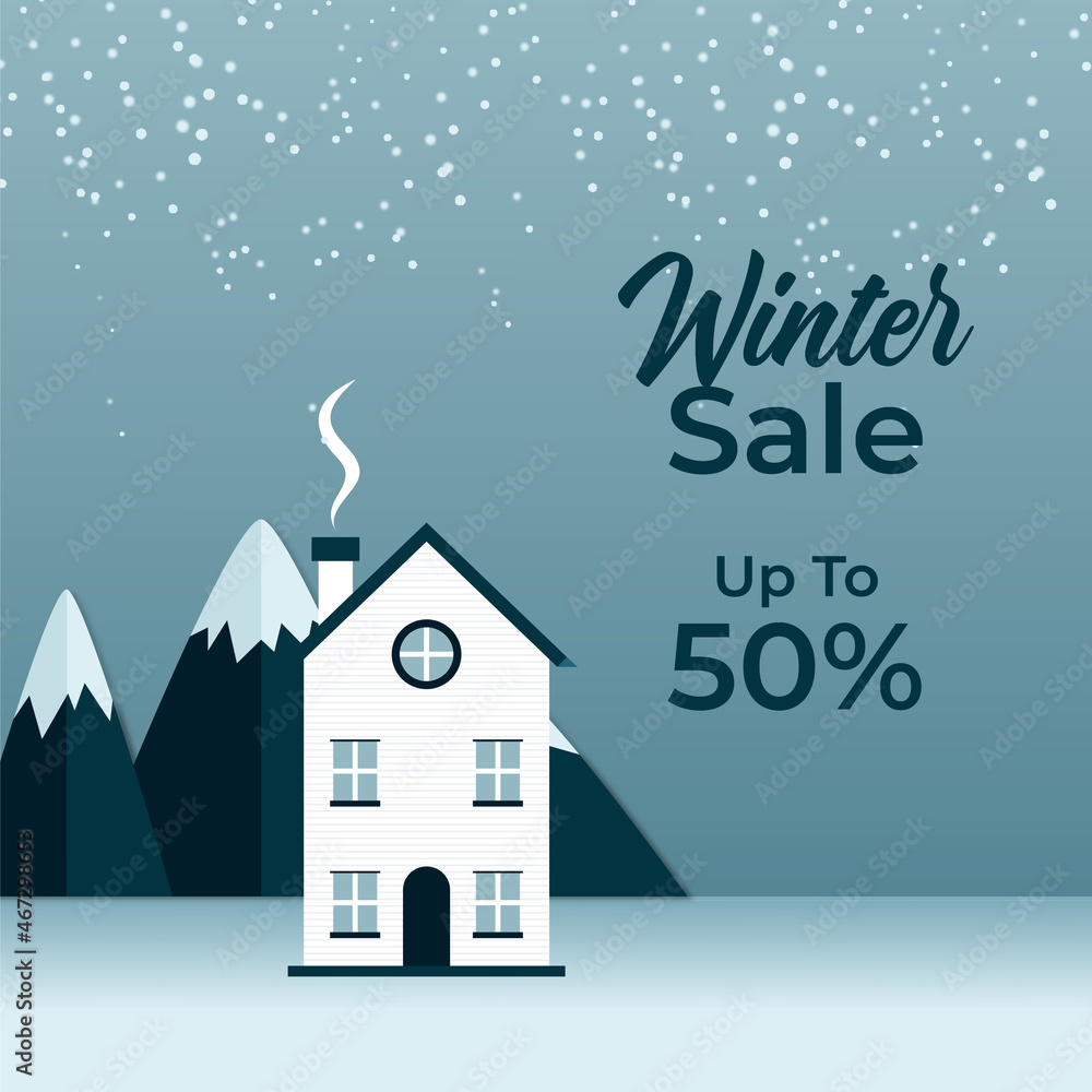 Naklejka premium Winter poster with golden Christmas snowflakes and stars. Winter big sale poster. Winter background. Winter Christmas sale social media template design background. Vector illustration