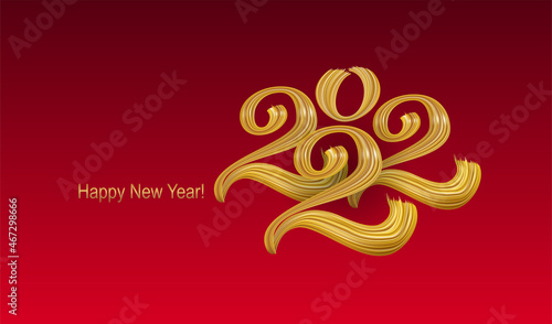 Happy New Year 2022 hand lettering calligraphy. Vector holiday illustration element. Typographic element for banner, poster, congratulations.