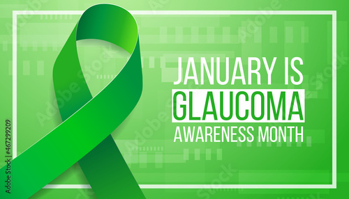 Glaucoma Awareness Month concept. Banner with green ribbon awareness and text.