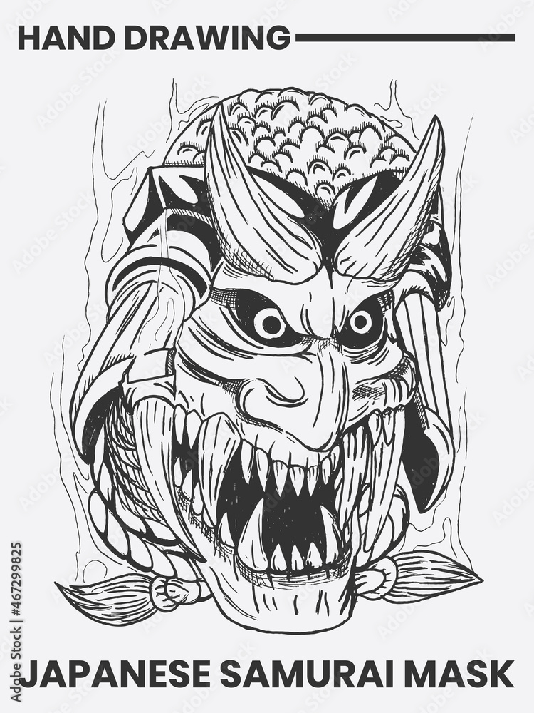 Obraz premium Japanese style oni samurai mask tattoo design