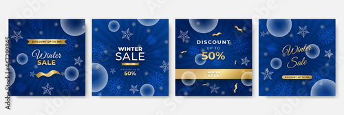 Winter Christmas end year sale sale social media greeting cards. Trendy abstract square Winter Holidays art templates. Suitable for social media post, mobile apps, banner design and web/internet ads.