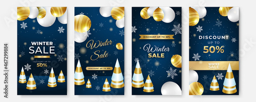 Winter Christmas end year sale sale social media greeting cards. Trendy abstract story Winter Holidays art templates. Suitable for social media post, mobile apps, banner design and web/internet ads.