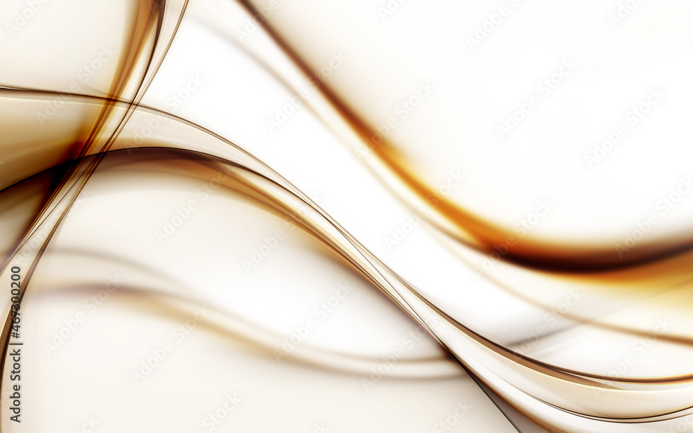 Fototapeta premium Brown wave flow and golden glitter lines on white background. Abstract shiny color brown, gold waves luxury invitation background. Luxury gold flow wallpaper web design.