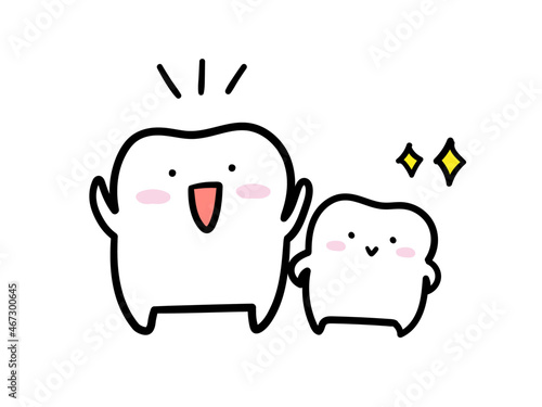 元気なピカピカのかわいい歯の手書き風イラスト